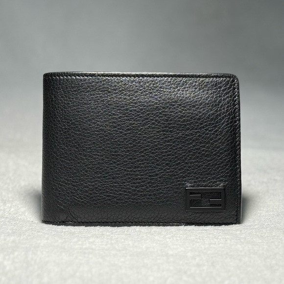 Authentic FENDI Men's Black Leather Bi-Fold Wallet